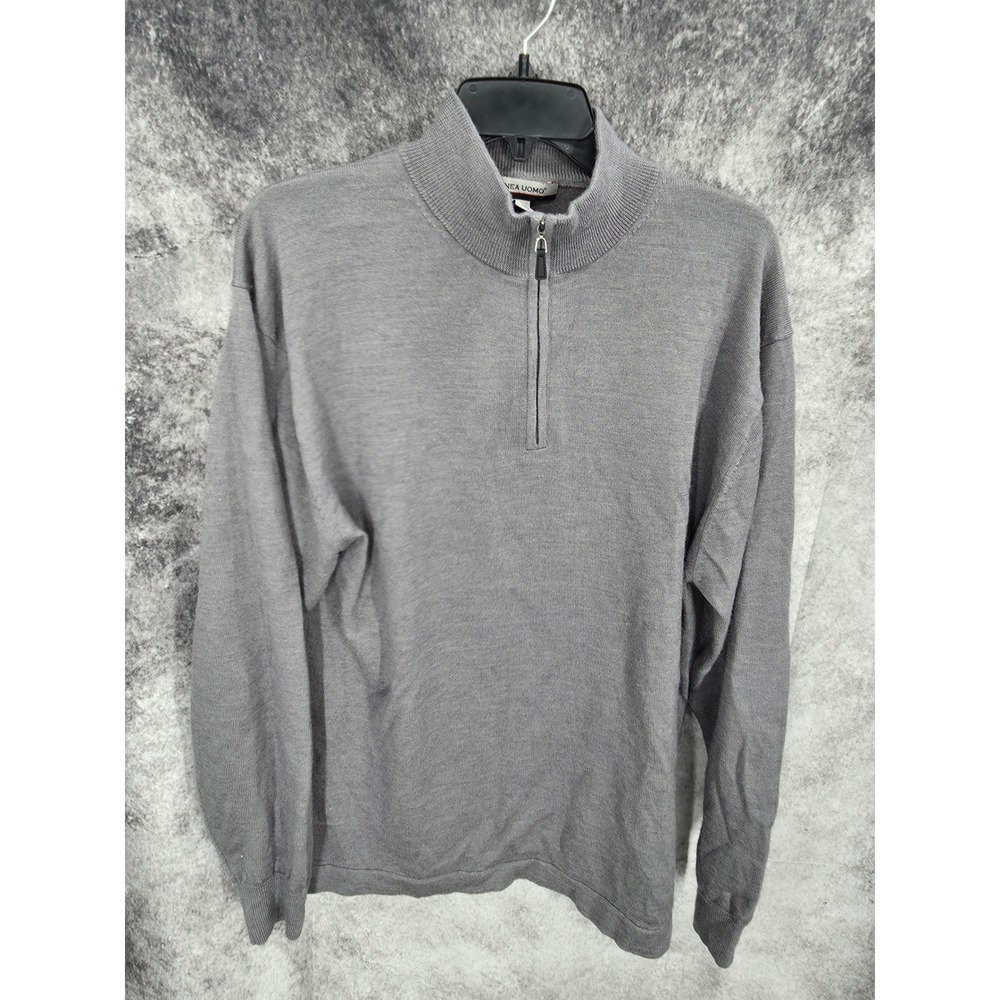 Linea Uomo Sweater Mens XL Gray Wool Blend 1/4 Zip Pullover Grandpa Minimalist